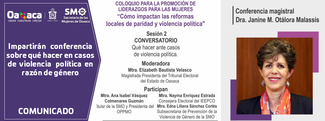 Impartirán conferencia sobre qué hacer en casos de violencia política en razón de género