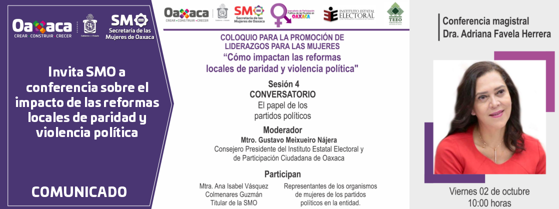 Invita SMO a conferencia sobre el impacto de las reformas locales de paridad y violencia política